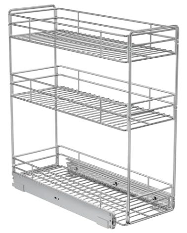 ROOMTEC Pull Out Spice Rack for Narrow Cabinet (8½" W X 20½" D),3 Tier Slide Out Cabinet Organizer and Pull Out Shelves Under Cabinet Storage for Kitchen, Chrome