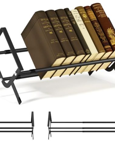 VACONICO Expandable Desktop Bookshelf, Metal Desk Bookshelf, Adjustable Book Rack Shelf Organizer, Stable Bookshelves Storage Rack, Tilting Bookcase for Books/CDs/Magazine Display (Black, 29.3 inch)