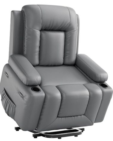 GarveeHome Power Lift Recliner Chair - Heat and Massage, Faux PU Electric Lift Recliner for Elderly & Mobility Impaired, Adjustable Back and Legs, Heavy Duty Lift Chair for Seniors