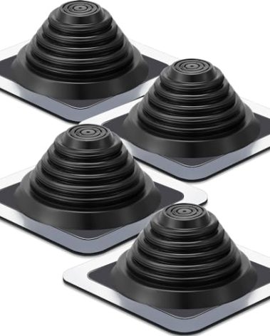 Yaocom 4 Pcs #3 Metal Roof Vent Boot Chimney Flashing Roof Jack Pipe Vent for Pipe Diameters 1/4-5-3/4 Sleeve Square Base Epdm Stove
