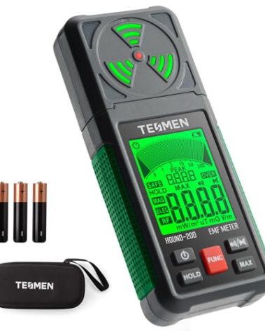 TESMEN EMF Meter, Hound-200 EMF Detector: 3-in-1 Portable Electromagnetic Field Radiation Detector for EF, RF, MF, WiFi Signal, Suitable for Home, Office EMF Inspections and Ghost Hunting - Green