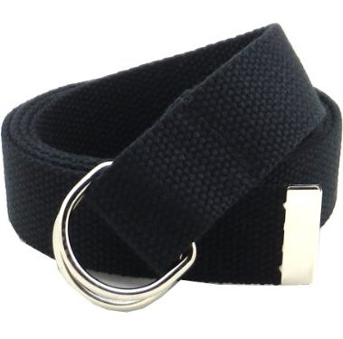 Thin Web Belt Double D-Ring Buckle 1.25" Wide with Metal Tip Solid Color (XL-Black)