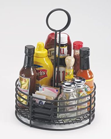 G.E.T. 4-31860 Black Round Stainless Steel Condiment Caddy Iron Teflon Coated Table Caddies Collection