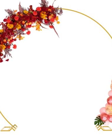 Wokceer Wedding Arch 8.5FT Round Backdrop Stand Gold Metal Circle Balloon Arch Frame Stand for Wedding Ceremony Birthday Party Bridal Shower Anniversary Candy Tables Decoration
