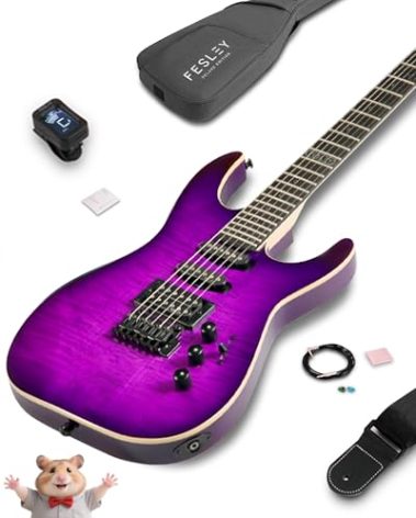 Fesley X 39" Solid Body Electric Guitar: Electric Guitar Kit with Bone Nut, Full Size 6 String Guitars with 24 Frets 10 Pack Guitar Picks (Purple)