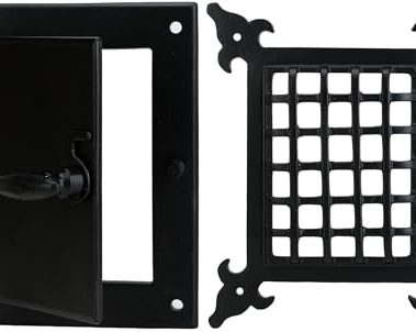 A29 Hardware Cast Iron Speakeasy Door Grill/Grille with Viewing Door, Black Powder Coat Finish, Medium Size