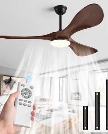 52in Ceiling Fan of 6200+CFM High Airflow with Light and Remote Control,Outdoor/Indoor Ceiling Fan with 3 Blades Noiseless Reversible DC Motor 6 Speeds with 3 CCT and Timer for Living Room Patios