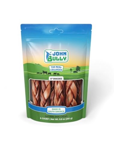 John Bully Collagen Braided 6" 6PK, The Best Option for Your Dog, 100% Natural, Rich in Protein, Highly Digestible, Gluten Free,Premium Grade Quality,Odor Free The Real Collagen