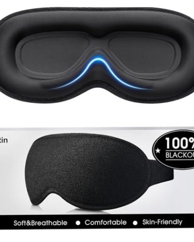 Gritin 100% Blackout Sleep Eye Mask for Women Men, Zero Pressure Sleeping Mask - Ergonomic Design 3D Cutout Eye Movement and Eyelash Friendly Night Blindfold, Ultra Soft Comfortable for Sleeping