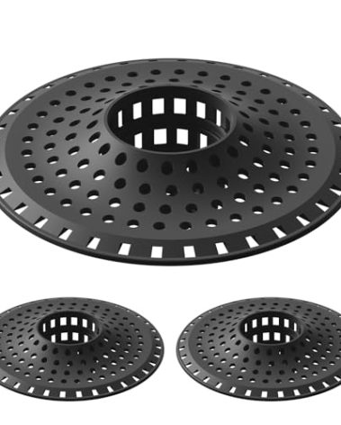 Aluvor Shower Hair Drain Catcher, Silicone Bathtub Drain Hair Catcher Strainer, All-in-one Tub Hair Catcher Drain Protector for 1.48'' to 1.76'' Regular Drains, 3PCS/Black