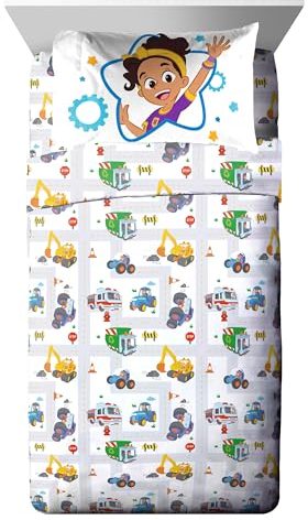Jay Franco Kids Sheet Cartoon Set with Fitted, Flat Sheets & Pillow Cover - Ultra-Soft Bedding with Pillowcase for Room Decor, White - Blippi, 3 Piece Toddler