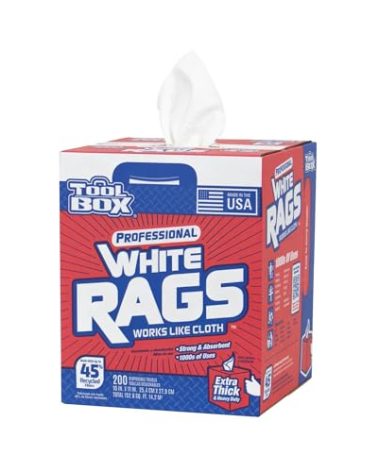 TOOLBOX® Professional White Rags Center-Pull Box, 200 Sheets (11" x 10") – Made in USA | Multi-Purpose Disposable Wiping Rags for Painting, Cleaning, Auto, and DIY Projects