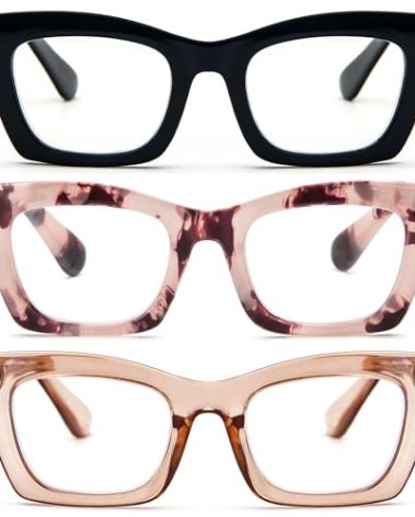 REAVEE 3 Pack Oprah Style Reading Glasses for Women,Blue Light Blocking Cute Oversized Square Computer Readers with Spring Hinge 1.75