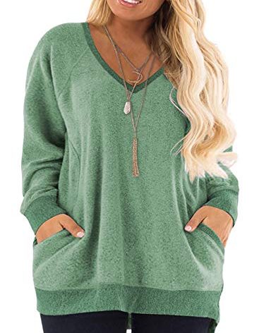 DOLNINE Womens Plus Size Blouses 3X Long Sleeve Shirts Tops V Neck Sweatshirts Green-28W