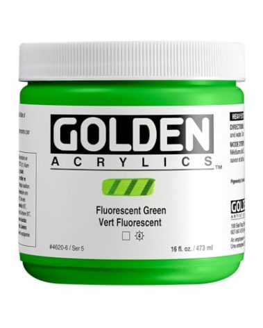 GOLDEN Heavy Body Acrylics, Fluorescent Green, 16 fl. oz. Jar, Professional Acrylic Paint, Transparent