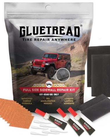 GlueTread Full-Size 4x4 Sidewall Tire Repair Kit | Sidewall Tire Patch Kit Puncture Repair Kit for Off-Road 4x4 Vehicles | Improved Rubber Formula No Accelerator Needed 10 Minutes Curing Time