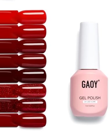 GAOY Red Gel Nail Polish Set, 8 Colors Burgundy Scarlet Carmine Dark Glitter Red Soak Off Gel Polish Kit for Salon and Nail Art DIY at Home