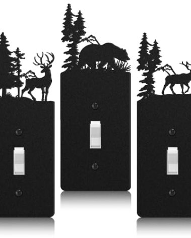 Flutesan 3 Pieces Metal Bear Light Switch Cover Plate Rustic Toggle Moose Light Switch Cover Cute Nature Animal Mountain Outlet Plate Decorative for Bedroom Home Office (Exquisite)