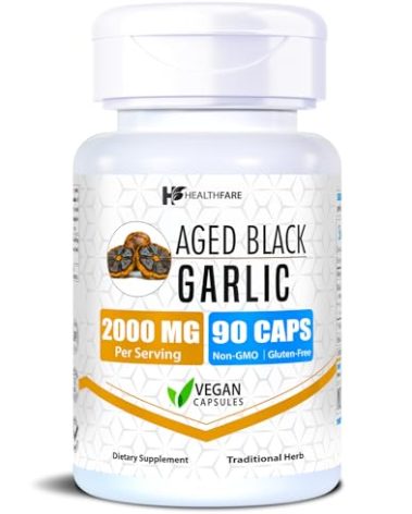 Healthfare Aged Black Garlic Supplement Pills | 2000mg Equivalent | 90 Vegan Capsules | Fermented Odorless Garlic Extract | High Potency Antioxidant Supplement | Non-GMO, Gluten-Free | Made in USA