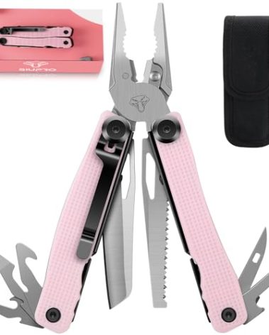 SIUPRO Multitool Pocket Knife for Men, Women, Tactical Multi Tool with Pliers, Saw, Screwdriver, All Self-Locking, Survival Gear With Clip and Pouch for Camping, Gifts Idea, Pink