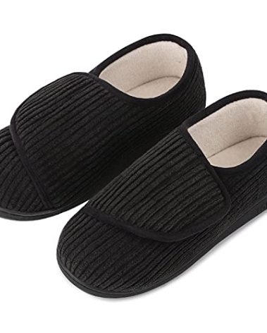 LongBay Women's Furry Memory Foam Diabetic Slippers Comfy Cozy Arthritis Edema House Shoes (7 B(M), Black)