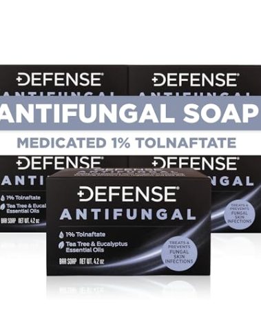 Defense Antifungal Bar Soap 5-Pack | Jock Itch, Ringworm, Athlete's Foot, Skin Fungus | Medicated Anti Fungal Treatment (Five Bars, No Case)
