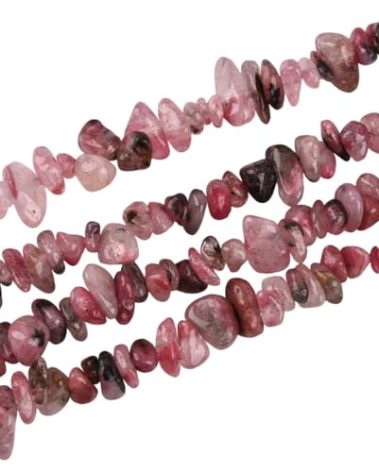 32 Inches 5-8mm Natural Plum Blossom Tourmaline Chips Gemstone Free Form Tumbled Semi Precious Irregular Strand Drilled Stone Beads for Jewelry Making