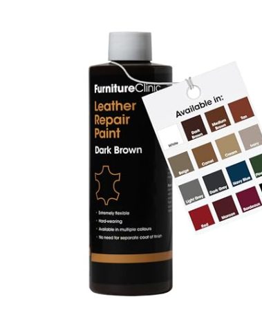 Furniture Clinic Leather Repair Paint | 2-in-1 Seal and Color | Use on Scratches, Tears, and Holes in Car Seats, Furniture | Quick and Easy Leather Repair Kit for Furniture (Dark Brown, 500ml / 17oz)