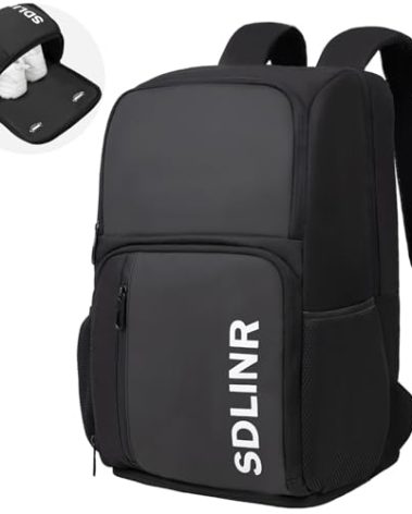 SDLINR Pickleball Bag Fits 4 to 10 Paddles, Large Pickleball Backpack with Shoe Compartment and Fence Hook, Pickle ball Gifts for Men Women (Black)