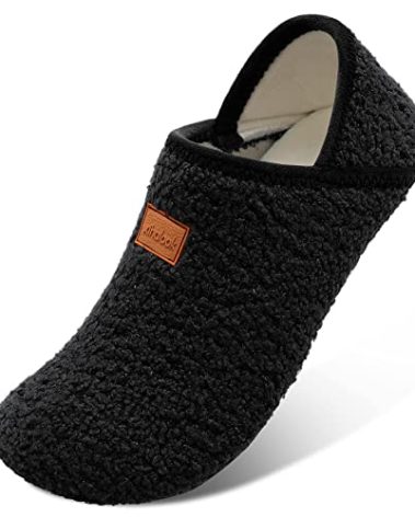 XIHALOOK Womens Mens Fuzzy Curly Fur Slippers Non-slip House Shoes Flat Slides Black, 8-9 Women/6.5-7.5 Men