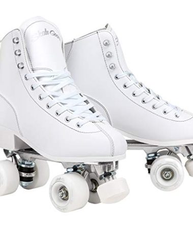 Skate Gear Retro Quad Roller Skates with Structured Boot (White, Women's 6 / Youth 5 / Men's 5)