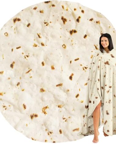 Zulay Burritos Tortilla Blanket Wrap - Double Sided Large 71 inches Blanket - Holiday Novelty Soft Flannel Round Blankets Premium 280 GSM - Fun White Elephant Gift for Adults