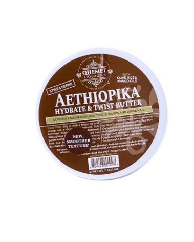 Qhemet Biologics Aethiopika Hydrate & Twist Butter - Frizz-Free Styling Butter Adds Flexible Definition to High & Low Porosity Hair - Smooth Edges, Soften & Flatten Locs, Twists & Braids (4.7 oz)
