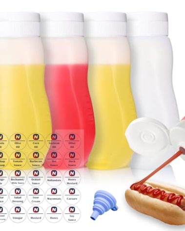 Nacxbwer Condiment Squeeze Bottles for Ketchup Hot Sauce Liquids Oil with Caps for Condensed Milk and Mustard Salad Dressing Dispenser Clear Plastic Bottles Dressing Container HD PE BPA-free