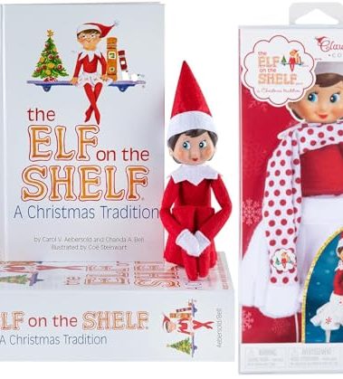 The Elf on the Shelf Christmas Tradition Box Set Girl Scout Elf (Blue Eyed), Story Book and Claus Couture Collection Snowflake Skirt and Scarf (Multi-Item Bundle)