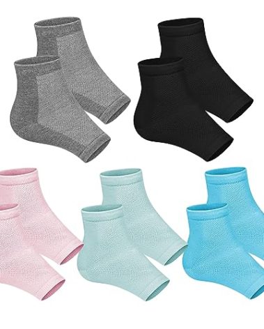 Cracked Heel Treatment Repair Socks - Ohtomber 5 Pairs Silicone Gel Foot Care Softener Toeless Pedicure Moisturizing Dry Feet Socks for Dry Cracked Heels