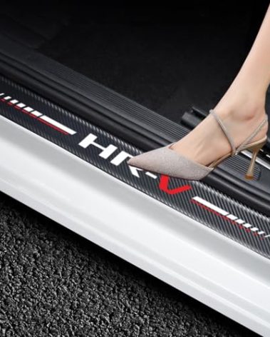 4Pcs Car Door Sill Protector for HR-V Accessories Fit for HRV Carbon Fiber Leather Door Sill Sticker, Decoration Door Sill Scuff Plate Sticker for Auto SUV