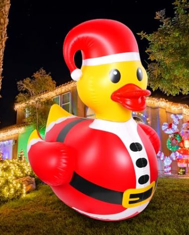 2 Pcs 4.6 Feet Christmas Giant Inflatable Snowman Duck Outdoor Decorations,Huge Blow Up Yard Yellow Duck with Red Snowman Cloth Pool Float for Indoor Christmas Holiday Party Garden Patio Lawn Decor