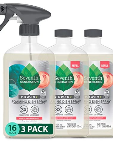 Seventh Generation Foaming Dish Spray, Honey Crisp Apple 16 Fl Oz (Pack of 3), Refill Pack of 3 with 1 Sprayhead