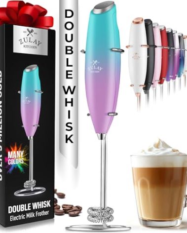 Zulay Kitchen Double Whisk Milk Frother – Handheld Foam Maker for Coffee, Lattes, Matcha, Hot Chocolate & Cappuccinos – Whip Creamy Froth in Seconds, Portable & Easy to Use