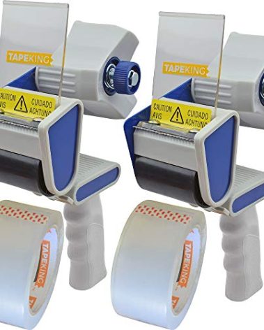 Tape King Packing Tape Dispenser Gun - Handheld Tape Gun with 2 Bonus Clear Packaging Tape (2 Inch Wide) - Shipping Tape for Sealing, Storing, and Moving Boxes, 2 Pack