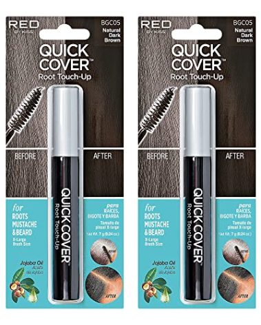 RED by KISS Quick Cover Root Touch Up Rescue (Natural Dark Brown 2 Pack), Mascara Natural Water-Resistant Temporary Gray Concealer Cover Up Brush for Hair Mustache & Beard, Formulated with Jojoba Oil