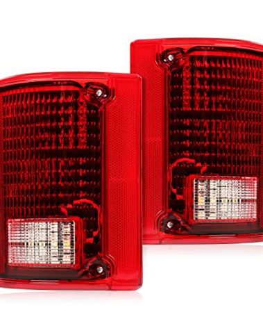 HECASA LED Tail Light Compatible with 1975-1986 Chevy Chevrolet C10 Tail Lamp Red Lens Plastic w/LED Light and Wiring Pair Replacement for CTL7387LED-L CTL7387LED-R