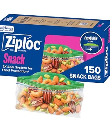 Ziploc Snack Bags with EasyGuide Texture, Small Plastic Storage Bags with Grip 'N Seal Technology, 150 Bags Total (Packaging May Vary)