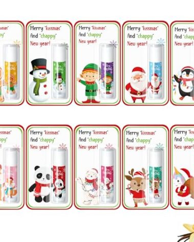 Sacubee 30 Pack Christmas Lip Balms Bulk Christmas Party Gifts Favors Stocking Stuffers Holiday Lip Balms Employee Staff Team Appreciation Gifts Thank You for Teacher Coworkers (Cute)