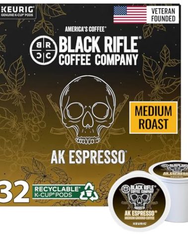 Black Rifle Coffee Company AK Espresso, 32 Count, Medium Roast K Cups - Single Serve K Cups Coffee Pods - Kcup Pods Compatible with Keurig 1.0 & 2.0 - Made from Arabica Beans