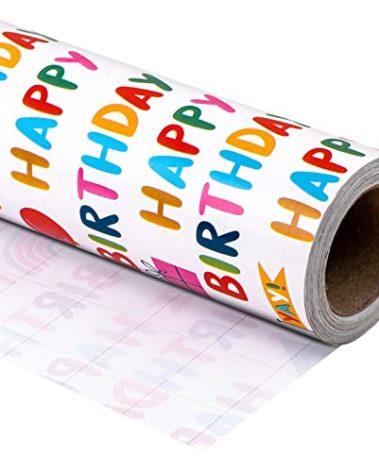 WRAPAHOLIC 30 Inch Birthday Wrapping Paper Roll - Happy Birthday Wrapping Paper for Holiday, Party, Baby Shower - 30 Inch x 33 Feet