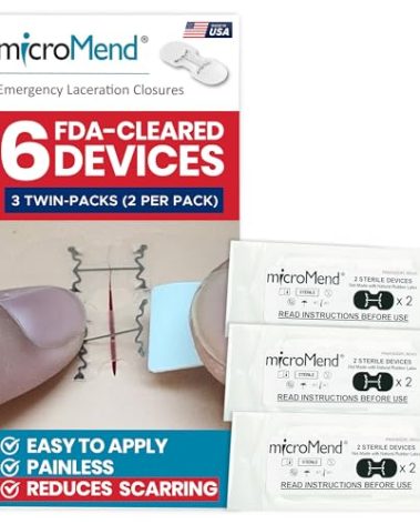 microMend Emergency Wound Closures Surgical Quality Laceration Repair Without Stitches - Think Ahead - Be Prepared - Add to Your First Aid Kit, Camping Gear (Multi Pack - 3 Packs of 2 Medium Devices)