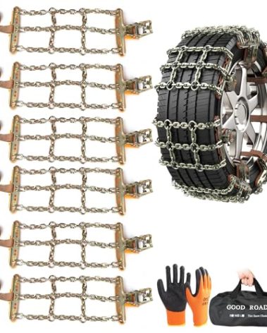 Agnuk Thickened Snow Chains, 6 Pack Tire Chains for Truck SUV in Snow, Ice, Sand and Mud (Tire Width 225-285mm)