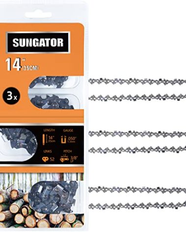 SUNGATOR 3-Pack 14 Inch Chainsaw Chain SG-S52, Compatible with Echo CS310, Ryobi RY3714, 3/8" LP Pitch - .050" Gauge - 52 Drive Links, Compatible with Craftsman, Poulan, Ryobi, Homelite, Echo and more